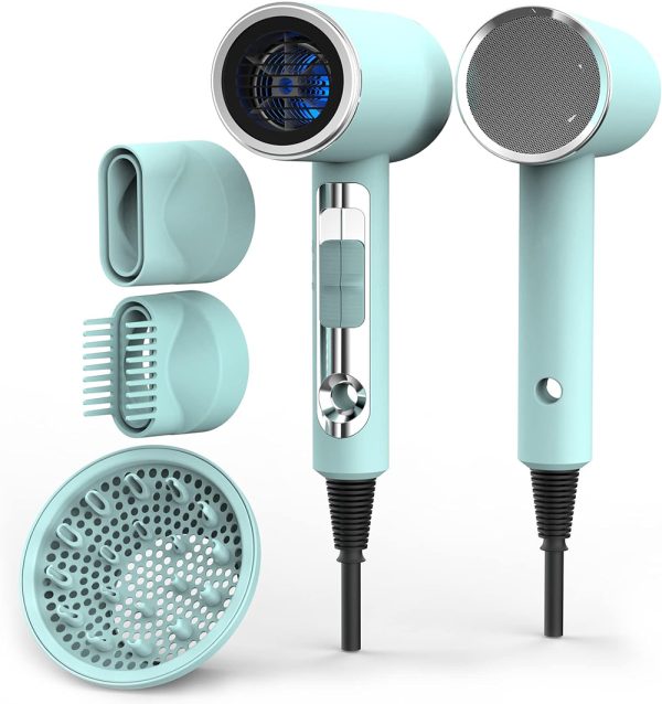 Hair Dryer Blow Dryer with Diffuser Brush Comb 1800W Full Accessories for Women Professional Tifunny Blue